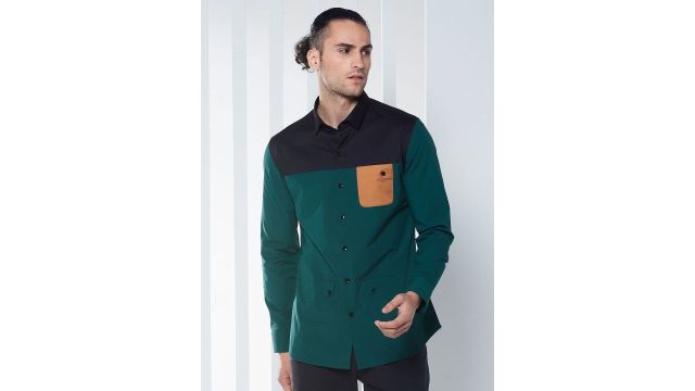 SEVENDC Men Premium Spread Collar Solid Cotton Casual Shirt (Green, Long Sleeves)
