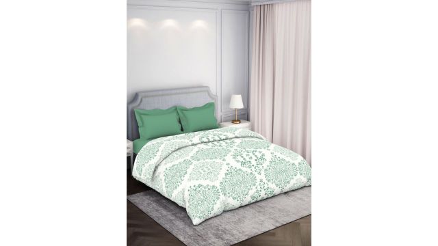 SPACESGreen & White Ethnic Motifs Printed Pure Cotton Double Bed Comforter