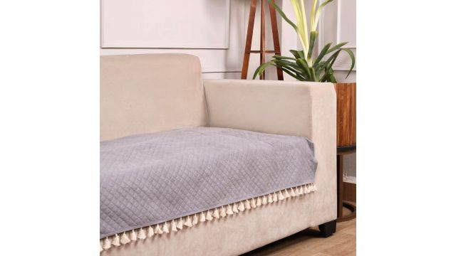 STITCHNEST Quilted Velvet 3‑Seater Cover with Tassels