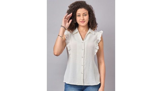 STYLE BLUSH Crepe Shirt Style Ruffles Top