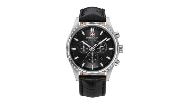 SWISS MILITARY HANOWA Men Chronograph (Swiss Made) — Black Dial, Black Leather