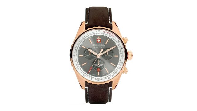 SWISS MILITARY HANOWA Men Chronograph (Swiss Made) — Grey Dial, Brown Leather