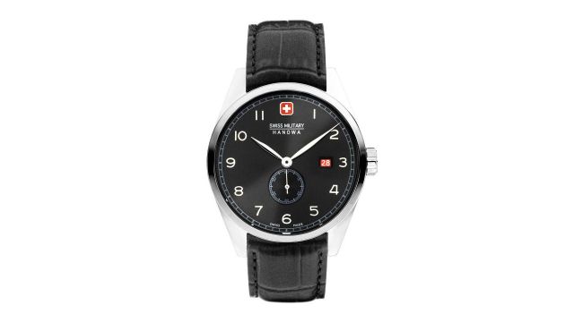 SWISS MILITARY HANOWA Men Quartz (Swiss Made) — Black Dial, Black Textured Leather