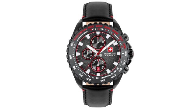 SWISS MILITARY HANOWAMen Textured Dial & Leather Straps Chronograph Swiss Made Watch