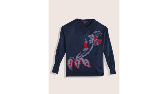 Sangria Girls Floral Self‑Design Acrylic Pullover (Navy/Red)