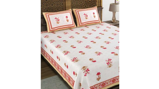 SangriaPink Floral Pure Cotton 180 TC King Fine Bedsheet with 2 Pillow Covers-108 x 90 inches