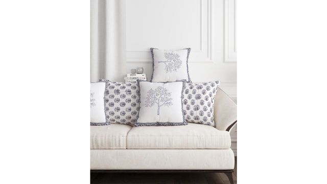 SangriaTree Ethnic Motifs Cotton 5 Pcs Textured Square Cushion Covers - 16 x 16 In