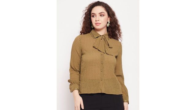 Self‑Design Tie‑Up Checked Shirt (Olive Gingham)