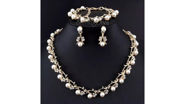 Shining Diva Fashion 18k Gold Plated Pearl Combo Set