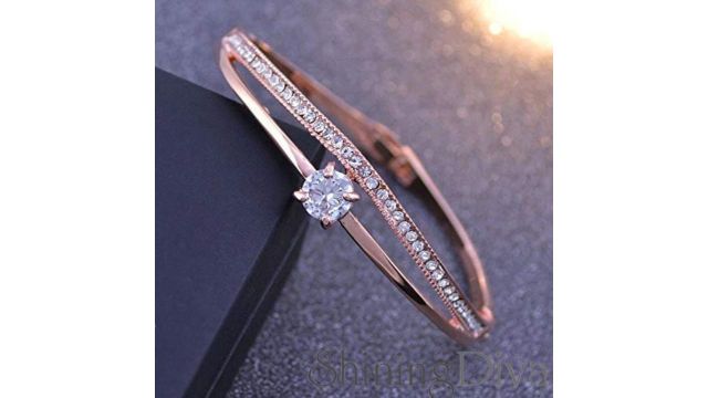 Shining Diva Fashion 18k Rose Gold Plated Crystal Bangle Bracelet