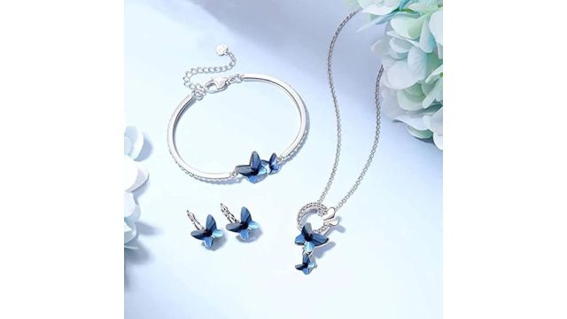 Shining Diva Fashion Platinum Plated Crystal Butterfly Combo Set