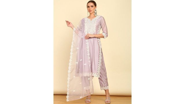 Soch Ethnic Motifs Yoke Design Thread Work Kurta with Trousers & Dupatta