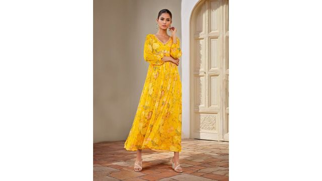 Soch Floral Printed With Cutdana Work Detail Maxi Ethnic Dress