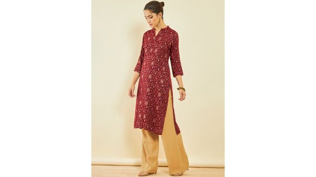 Soch Woven Design Mandarin Collar Kurta