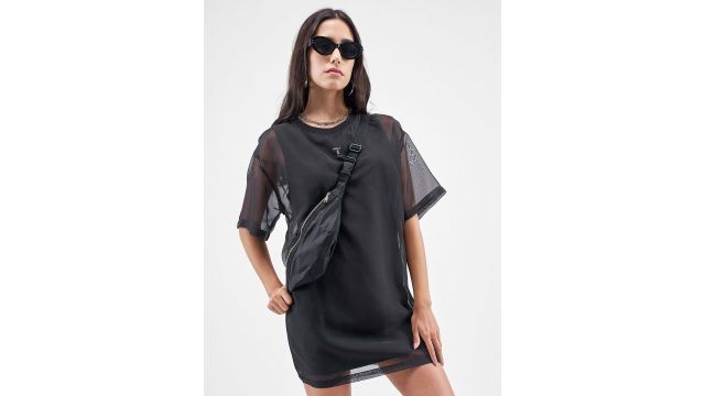 Street by Tokyo Talkies Oversized A‑Line T‑Shirt Mini Dress (Black)