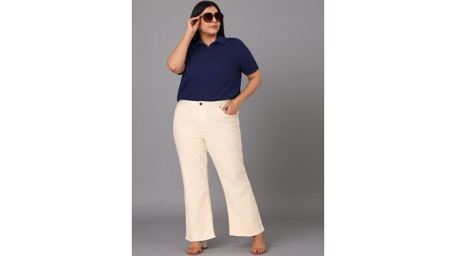 Style Quotient Women Bootcut High‑Rise Stretch Plus Size Jeans (Off‑White)