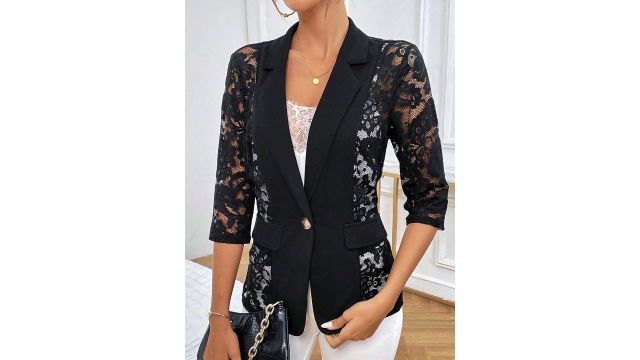 StyleCast Lace Single‑Breasted Blazer (Black)