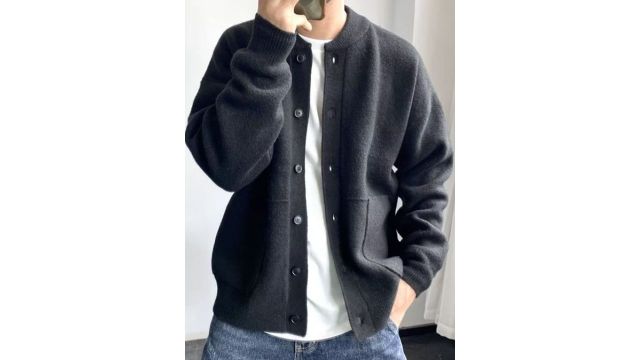 StyleCast Men Woollen Round‑Neck Solid Cardigan
