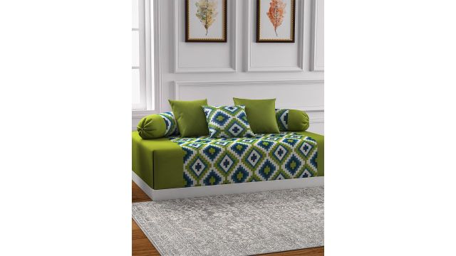 Swayam Shades of Paradise Green & Blue Geometric Diwan Set