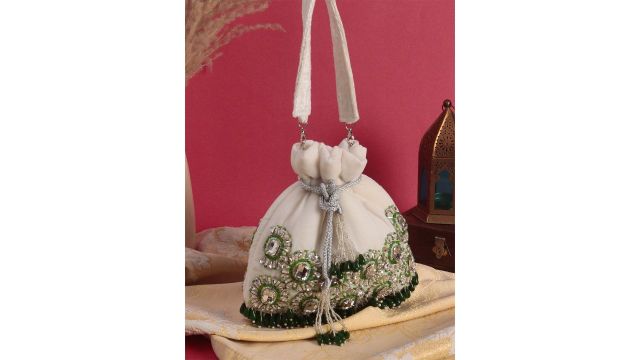 Swisni Crystal‑Embroidered Potli