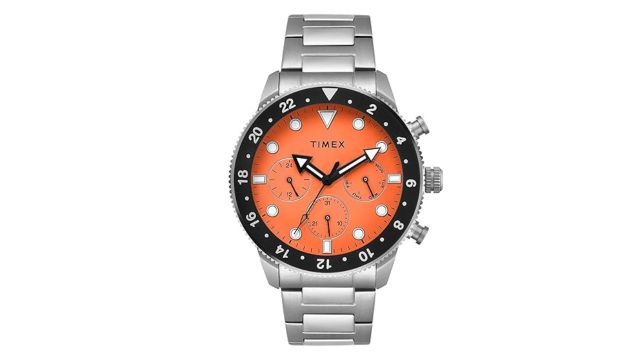 TIMEX Analog Watch for Man with Round Dial & Water Resistant Men's Wrist Watches (44mm Orange Dial)