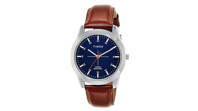 TIMEX Classics Analog Watch for Men with Round Dial (39.7mm Blue Dial, Brown Leather)