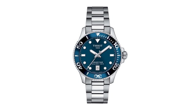 TISSOTUnisex Blue Dial & Silver Toned Stainless Steel Bracelet Style Straps Analogue Watch