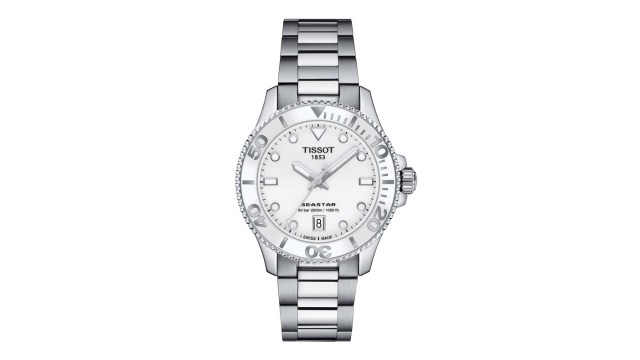 TISSOTUnisex White Dial & Silver Toned Stainless Steel Bracelet Style Analogue Watch