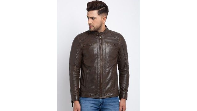 Teakwood Leathers Men Brown Solid Lightweight Leather Jacket