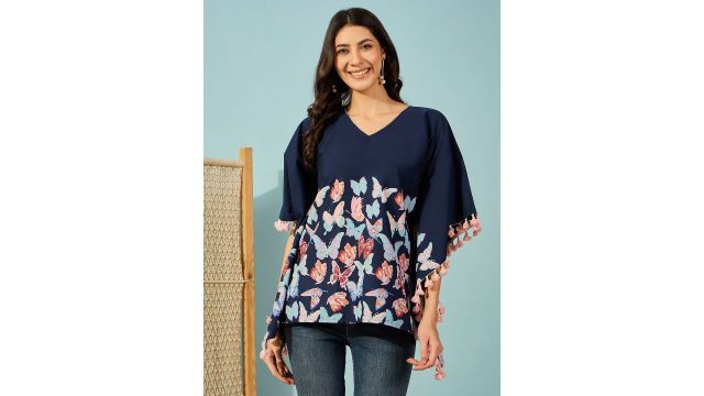 The Kaftan Company Conversational Printed Cotton Kaftan Top