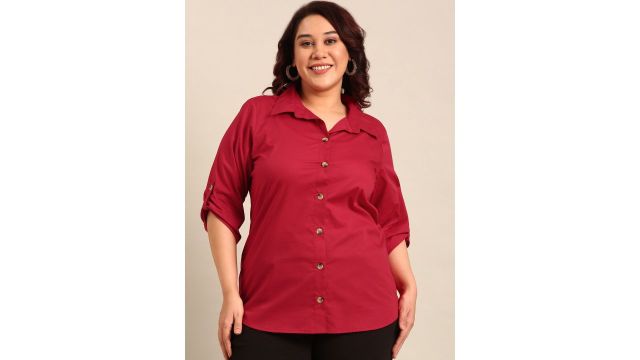 The Pink Moon Plus Size Cotton Formal Shirt (Red)