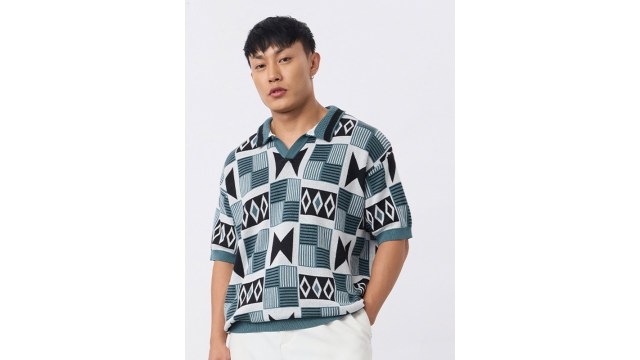 The Souled StoreIndie Geometric Printed Polo Collar T-shirt