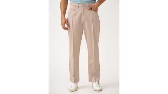 Tofu Beige Korean Relaxed‑Fit Knitted Pintuck Pants