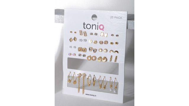 ToniQ Set of 25 Contemporary Gold-Plated Studs & Drop Earrings