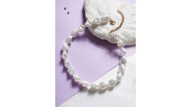 ToniQ White Gold-Plated Baroque Pearl Choker Necklace