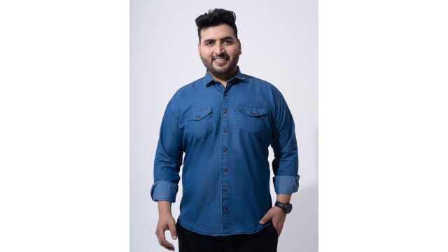 Toodle Plus Men Plus‑Size Denim Casual Shirt