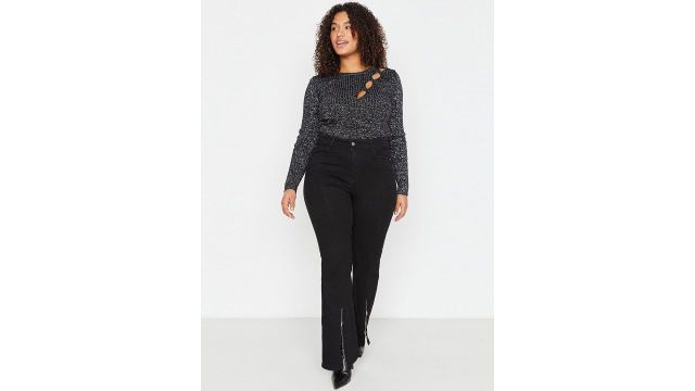 Trendyol Women Plus Size Bootcut Jeans (Black, Mid‑Rise, Stretch)