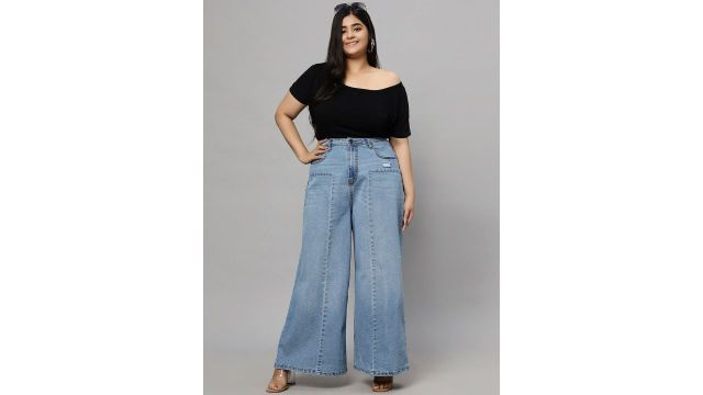 Turning Blue Women Plus Size Extra Wide Jeans (Light Blue, High‑Rise, Stretch)