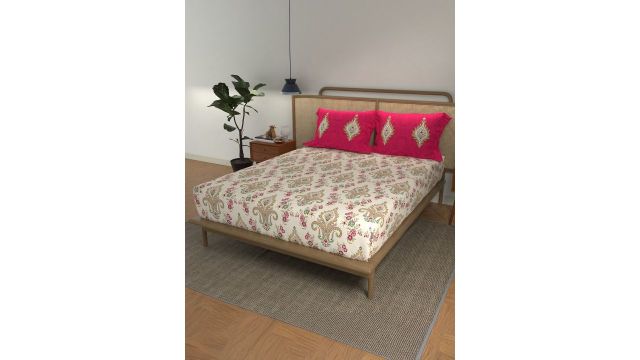 URBAN SPACE Serene Red Ethnic Motifs Cotton Bedsheet