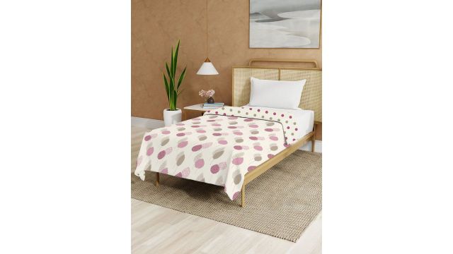 URBAN SPACE White & Pink Floral Printed Malmal Cotton Dohar