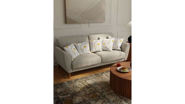 URBAN SPACE Yellow & White 5 Pieces Floral Square Cushion Covers