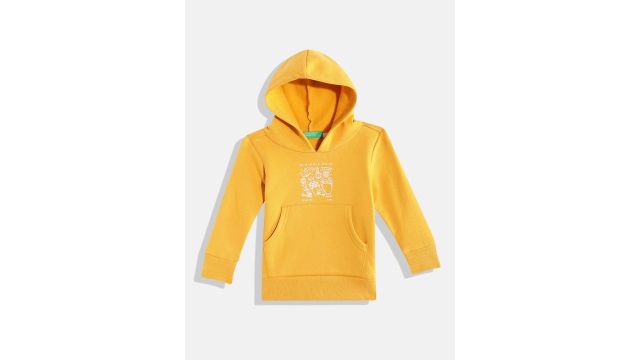 United Colors of Benetton Boys Hooded Printed Sweatshirt (Yellow/White)