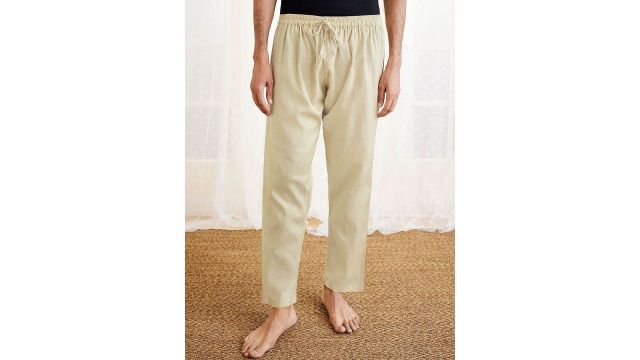 VASTRAMAY Men Mid‑Rise Cotton Lounge Pyjamas (Beige)