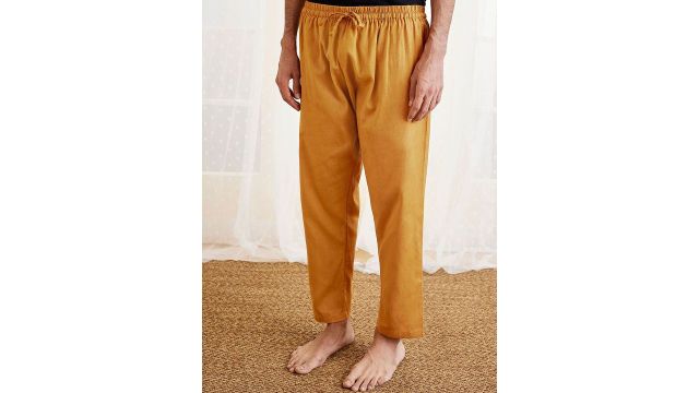 VASTRAMAY Men Mid‑Rise Cotton Yoga Pyjamas (Orange)