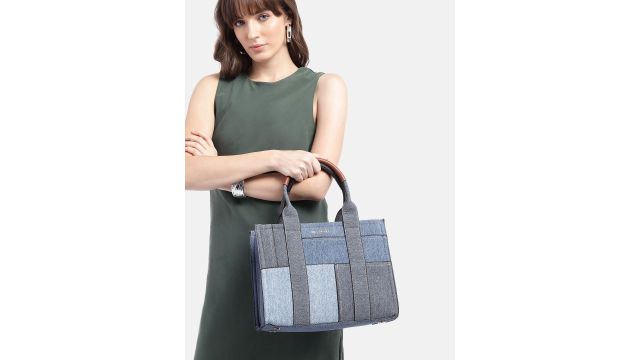 Van Heusen Denim-Detail Textured Handheld Bag (Blue)