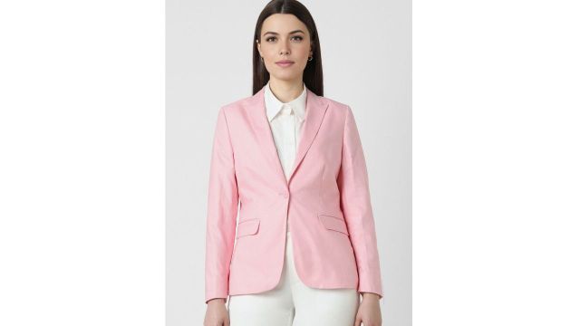 Van Heusen Woman Notched Lapel Pure Cotton Single-Breasted Formal Blazers