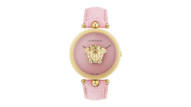 Versace Women Embellished Dial & Leather Textured Straps Watch