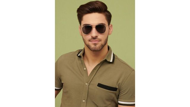 Vincent Chase by Lenskart Unisex Aviator (Grey/Gold‑Toned, UV)