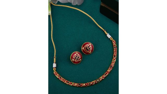 Voylla Gold-Plated & Red Enamelled Jewellery Set