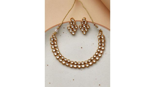 Voylla Gold-Plated White Kundan-Studded Layered Jewellery Set